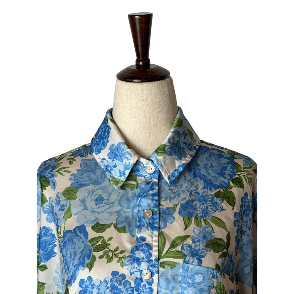 Show Me Your Mumu Best Day Button Up Women Medium Blue Floral Satin Boho Cottage - Picture 4 of 8